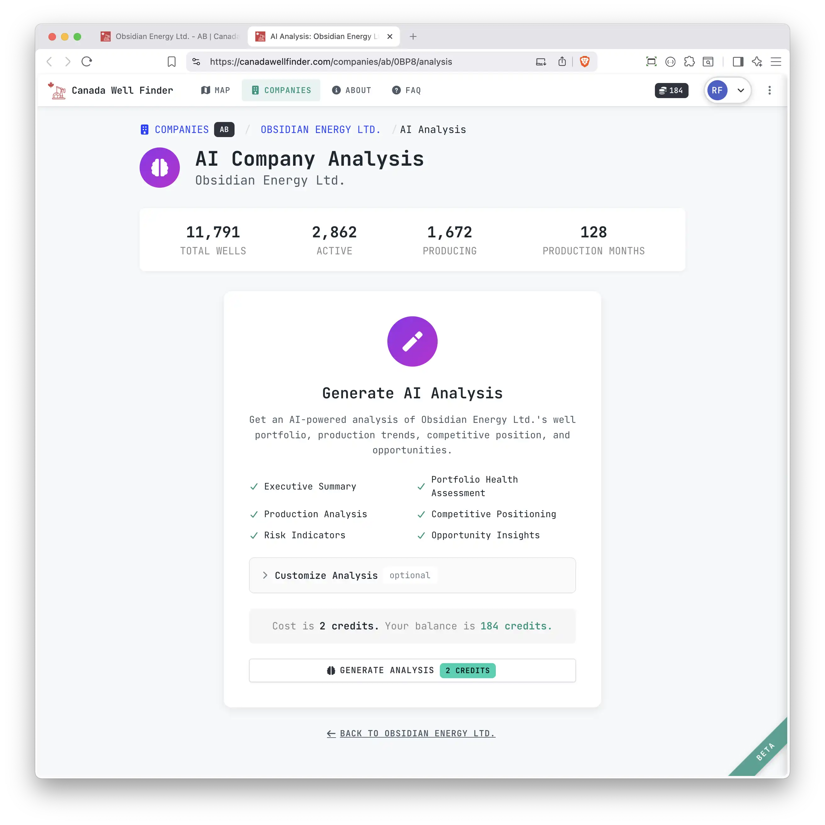 AI analysis report for an individual well showing regional context