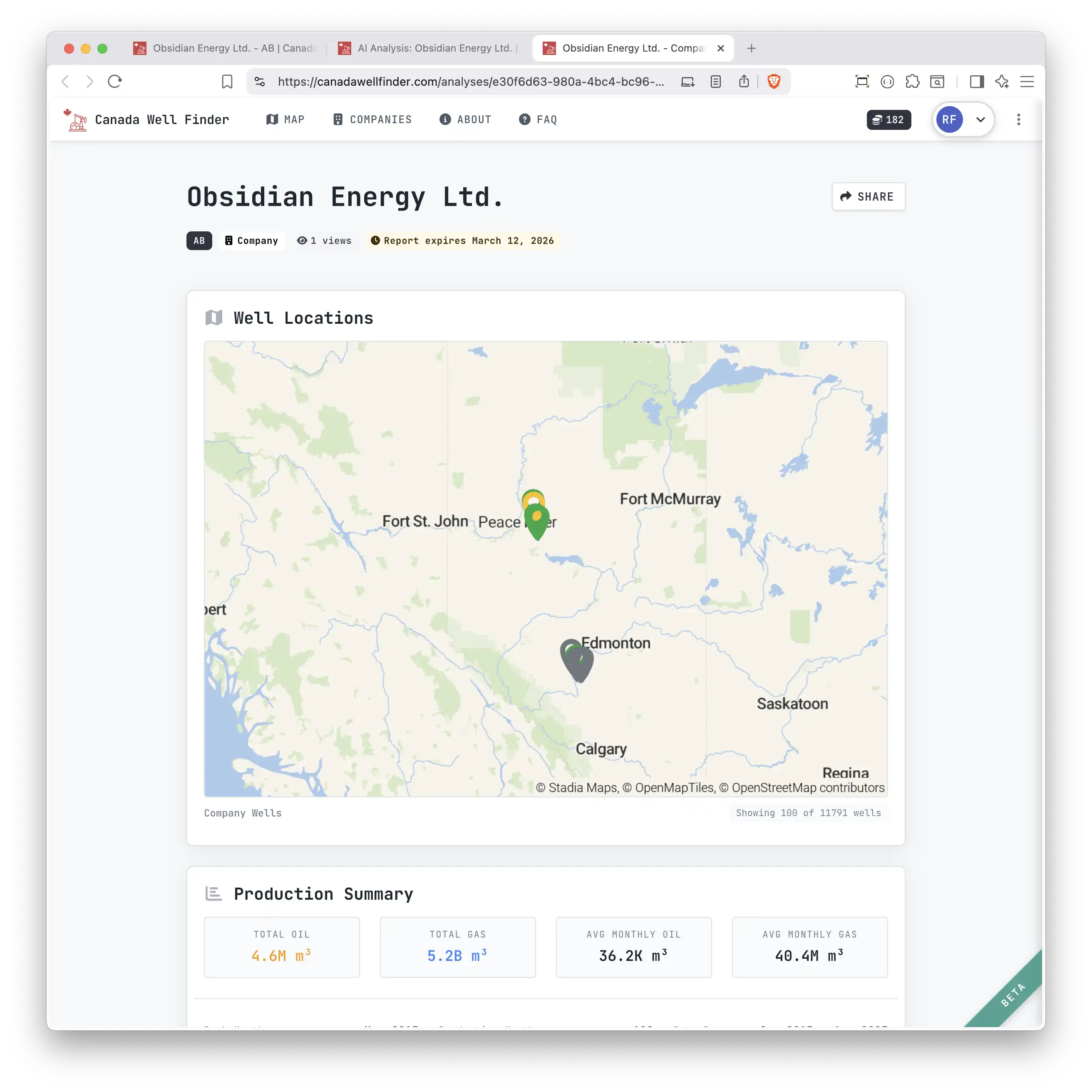AI analysis report for an individual well showing regional context