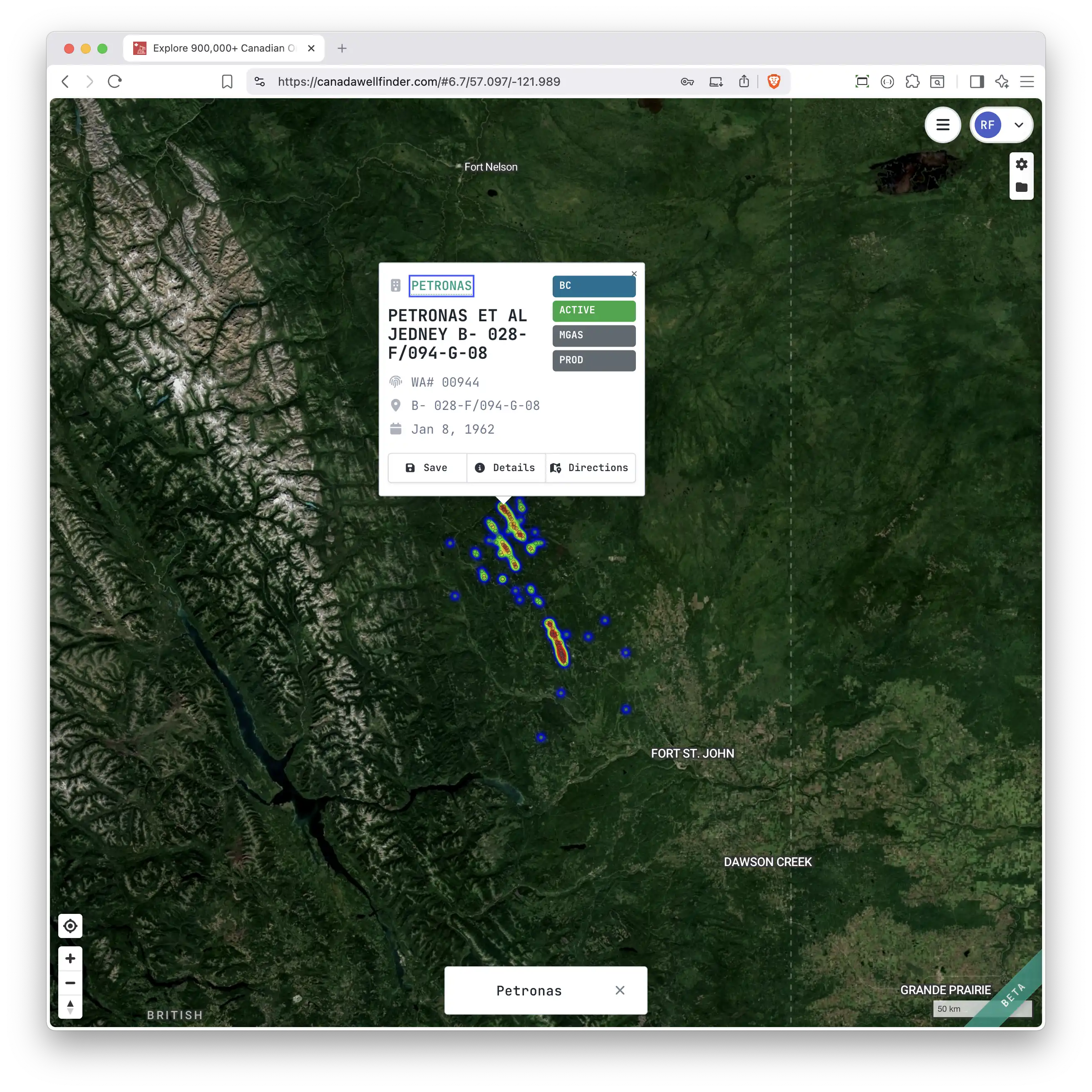 Search modal with LSD coordinate input and well results